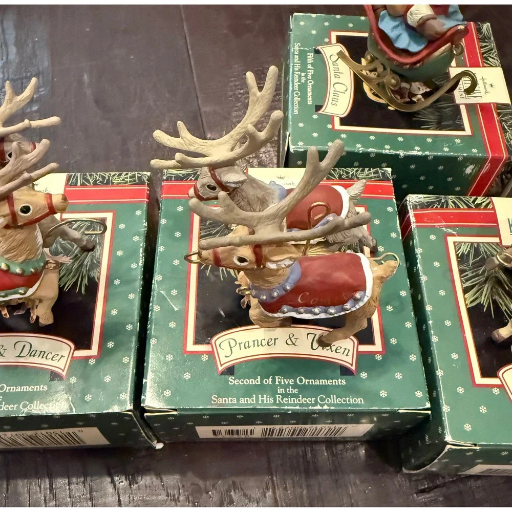 Hallmark Christmas Ornaments Complete Set Santa and His Reindeer Collection 1992